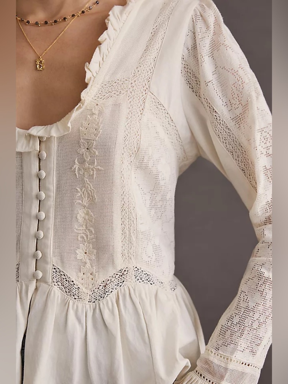 Anthropologie Forever That Girl Embroidered Lace Buttondown Blouse Size Large - Picture 3 of 8